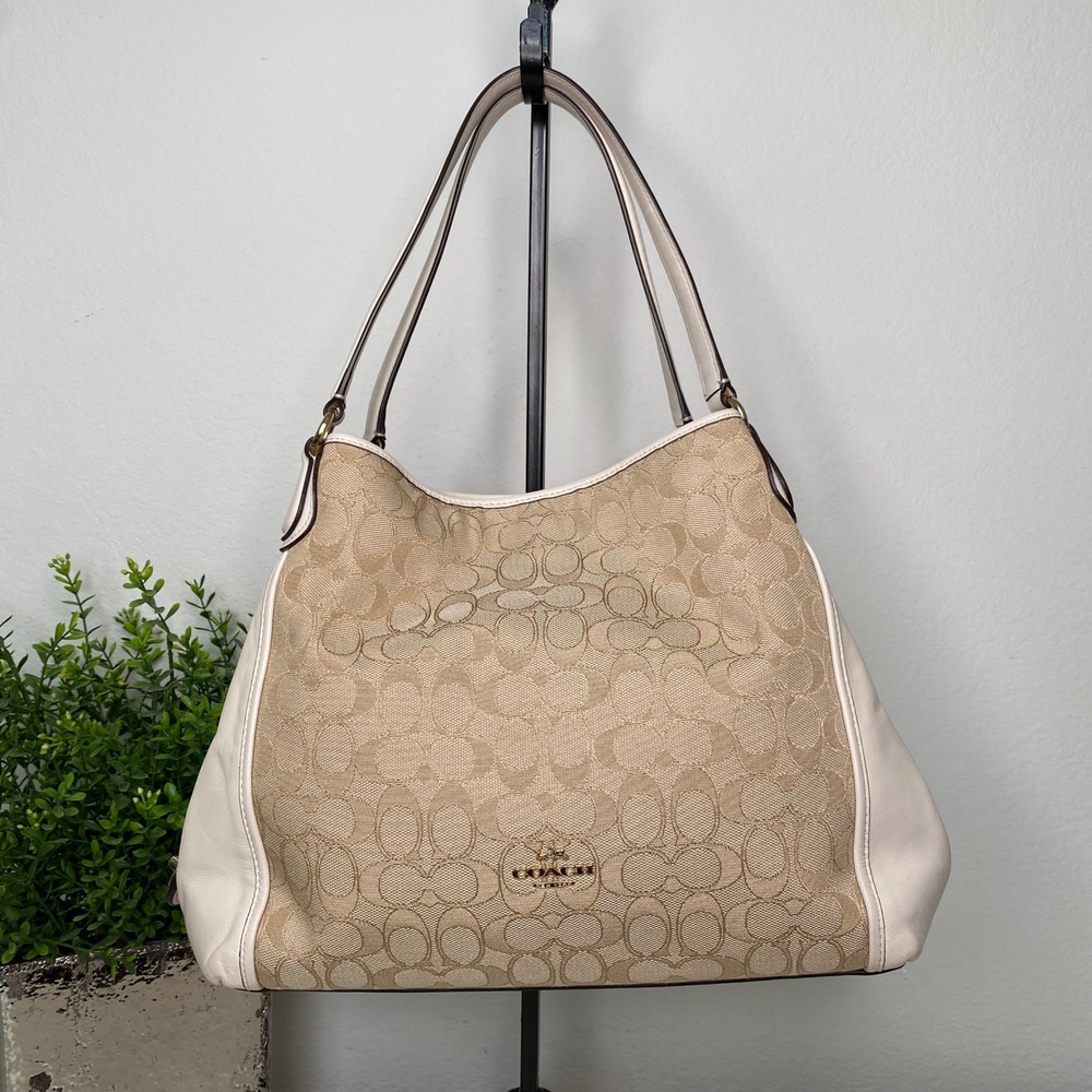 Coach Edie 31 Signature‎ Canvas White Leather Shoulder Bag 36466  Authenticated